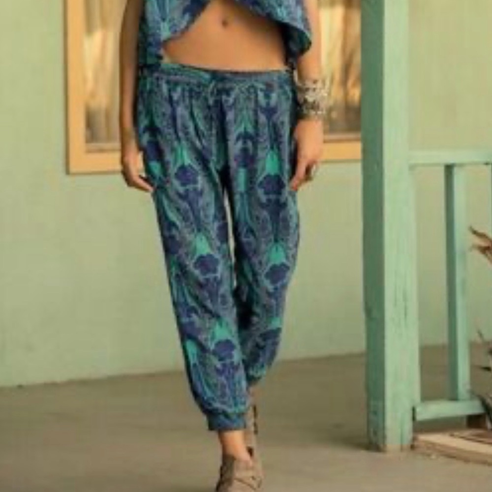 Anna Sui Blue and Teal Printed Track Pants